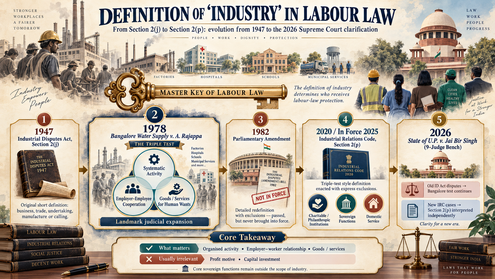 Evolution of the definition of industry in Indian labour law from 1947 to the 2026 Supreme Court decision